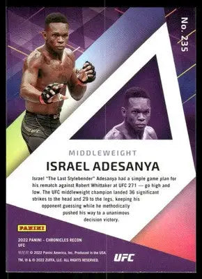 2022 Panini Chronicles Recon UFC Israel Adesanya #235 Mixed Martial Arts - UFC/MMA Card Single