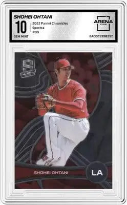 Encased Shohei Ohtani baseball card graded 10 from Panini Chronicles Shohei collection