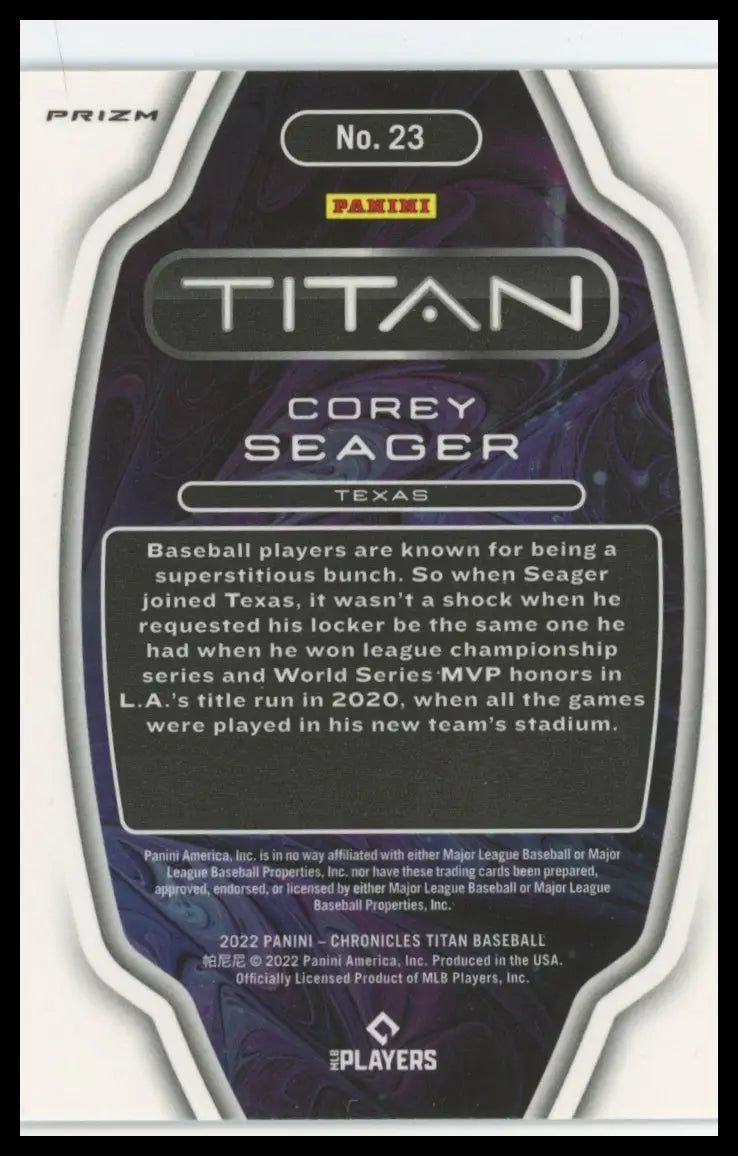 2022 Panini Chronicles - Titan Holo Corey Seager 23 Texas Rangers NM - Baseball Card Single