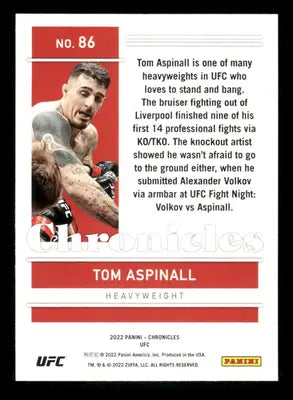 2022 Panini Chronicles Tom Aspinall #86 RC Mixed Martial Arts (MMA) - UFC/MMA Card Single