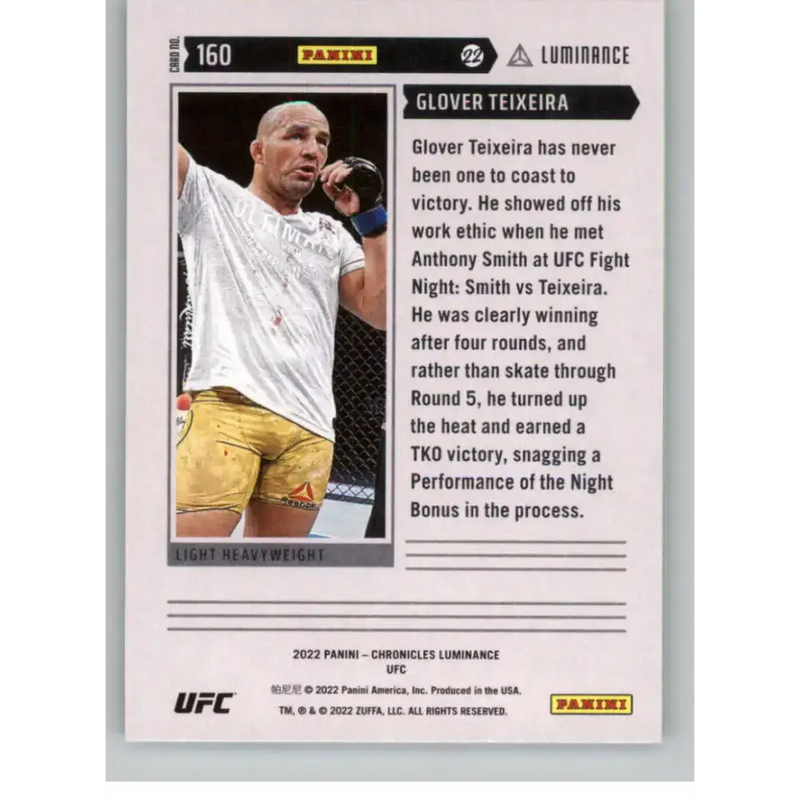 2022 Panini Chronicles UFC #160 Glover Teixeira NM-MT Light Heavyweight MMA Card - UFC/MMA Card Single