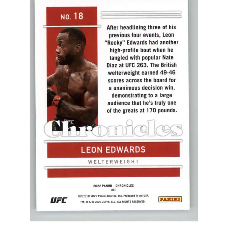 2022 Panini Chronicles UFC #18 Leon Edwards NM-MT Welterweight MMA Card - UFC/MMA Card Single
