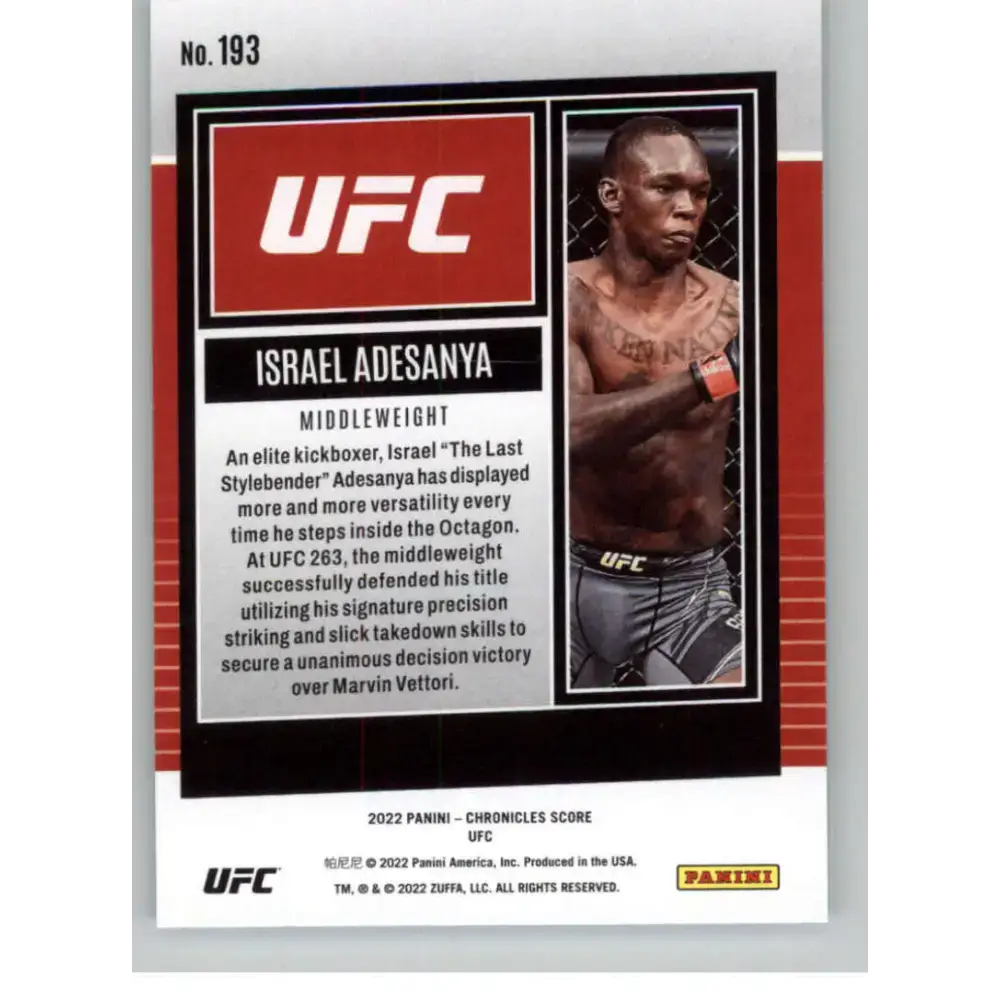 2022 Panini Chronicles UFC #193 Israel Adesanya NM-MT Middleweight MMA Card - UFC/MMA Card Single