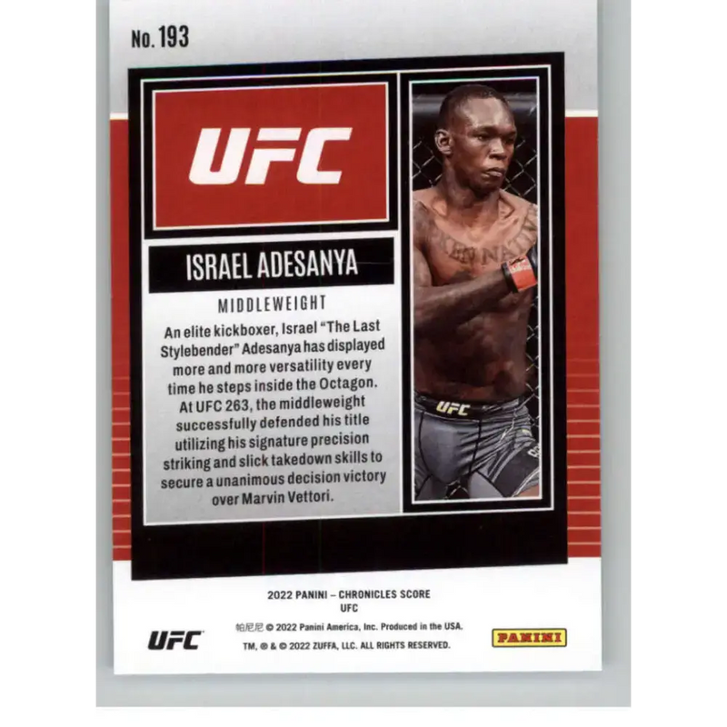 2022 Panini Chronicles UFC #193 Israel Adesanya NM-MT Middleweight MMA Card - UFC/MMA Card Single