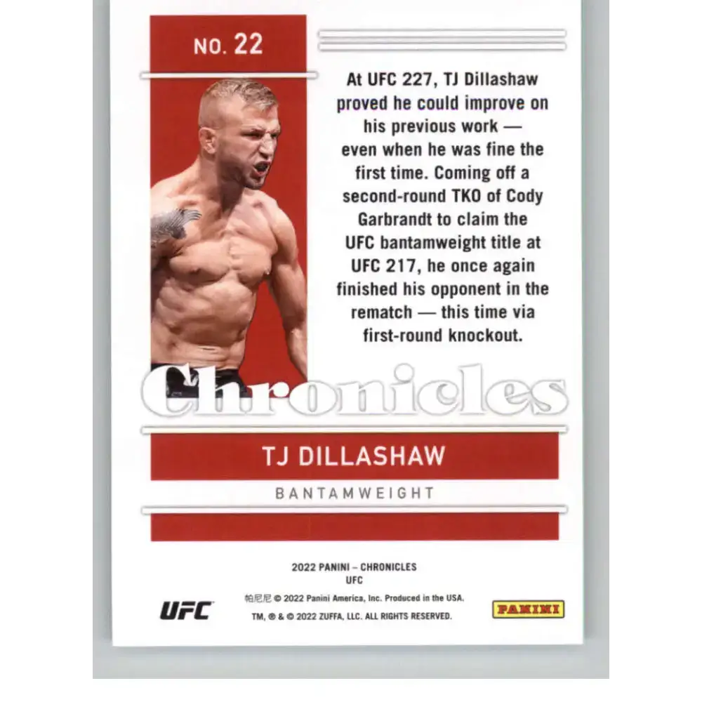 2022 Panini Chronicles UFC #22 TJ Dillashaw NM-MT Bantamweight MMA Card - UFC/MMA Card Single