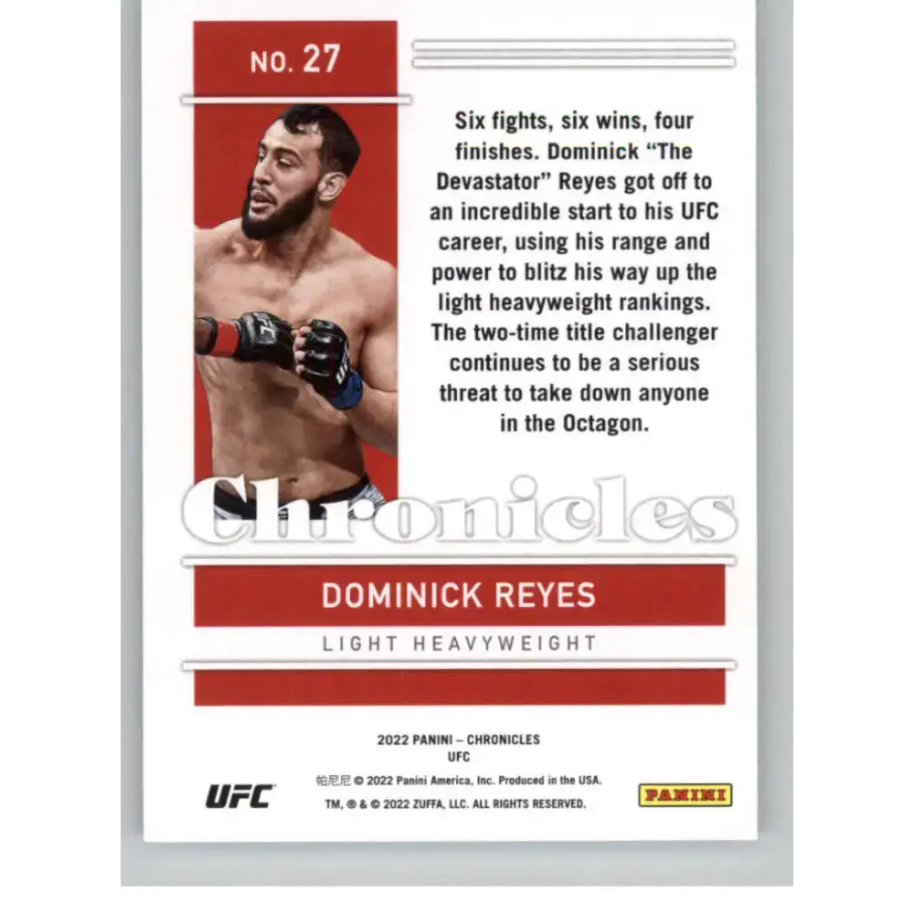 2022 Panini Chronicles UFC #27 Dominick Reyes NM-MT Light Heavyweight MMA Card - UFC/MMA Card Single