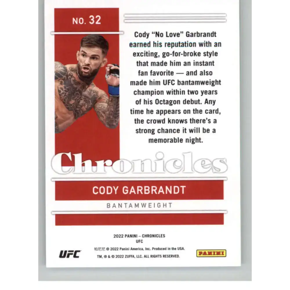 2022 Panini Chronicles UFC #32 Cody Garbrandt NM-MT Bantamweight MMA Card - UFC/MMA Card Single