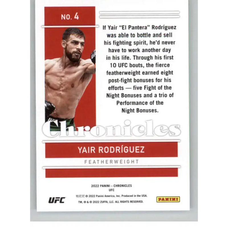 2022 Panini Chronicles UFC #4 Yair Rodriguez NM-MT Featherweight MMA Card - UFC/MMA Card Single
