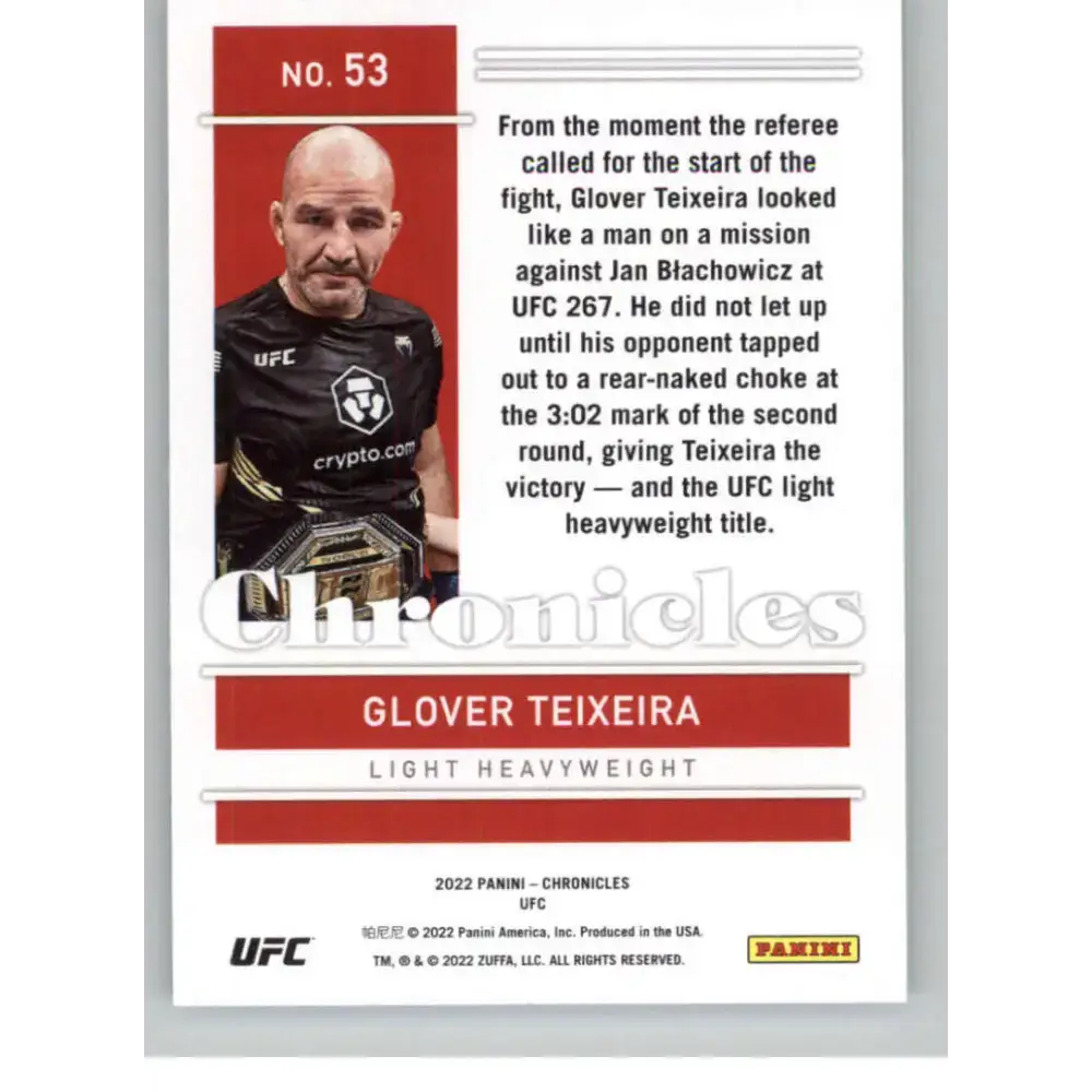 2022 Panini Chronicles UFC #53 Glover Teixeira NM-MT Light Heavyweight MMA Card - UFC/MMA Card Single