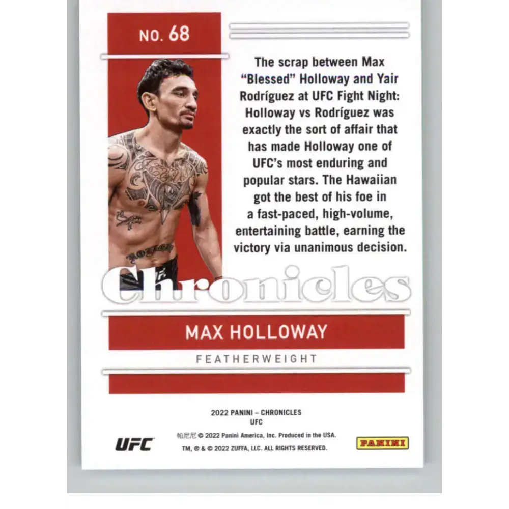 2022 Panini Chronicles UFC #68 Max Holloway NM-MT Featherweight MMA Card - UFC/MMA Card Single
