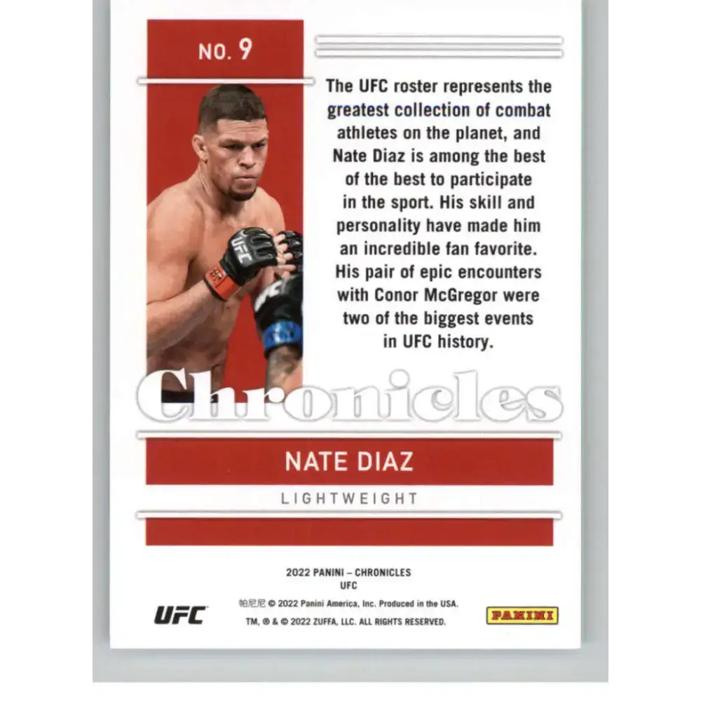 2022 Panini Chronicles UFC #9 Nate Diaz NM-MT Lightweight MMA Card - UFC/MMA Card Single