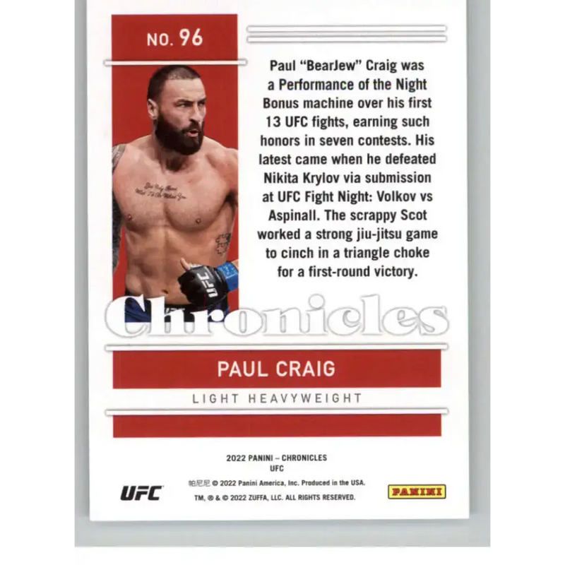 2022 Panini Chronicles UFC #96 Paul Craig NM-MT RC Rookie Light Heavyweight MMA Card - UFC/MMA Card Single