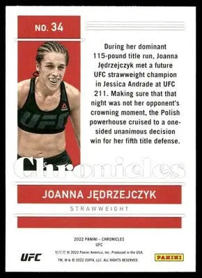 2022 Panini Chronicles UFC Joanna Jędrzejczyk #34 Mixed Martial Arts (MMA)