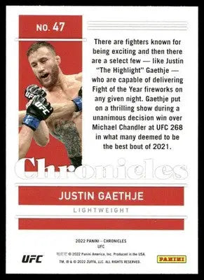 2022 Panini Chronicles UFC Justin Gaethje #47 Mixed Martial Arts (MMA) - UFC/MMA Card Single