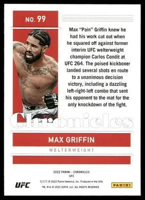 2022 Panini Chronicles UFC Max Griffin #99 RC Mixed Martial Arts (MMA) - UFC/MMA Card Single