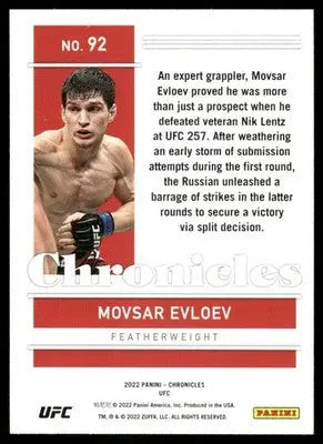 2022 Panini Chronicles UFC Movsar Evloev #92 RC Mixed Martial Arts (MMA) - UFC/MMA Card Single