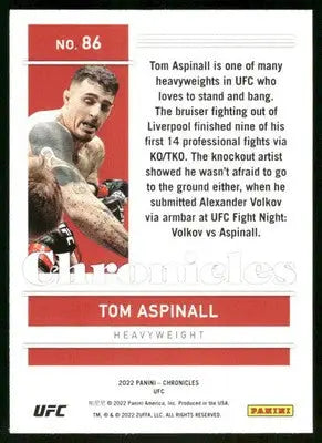 2022 Panini Chronicles UFC Tom Aspinall #86 RC MMA - UFC/MMA Card Single
