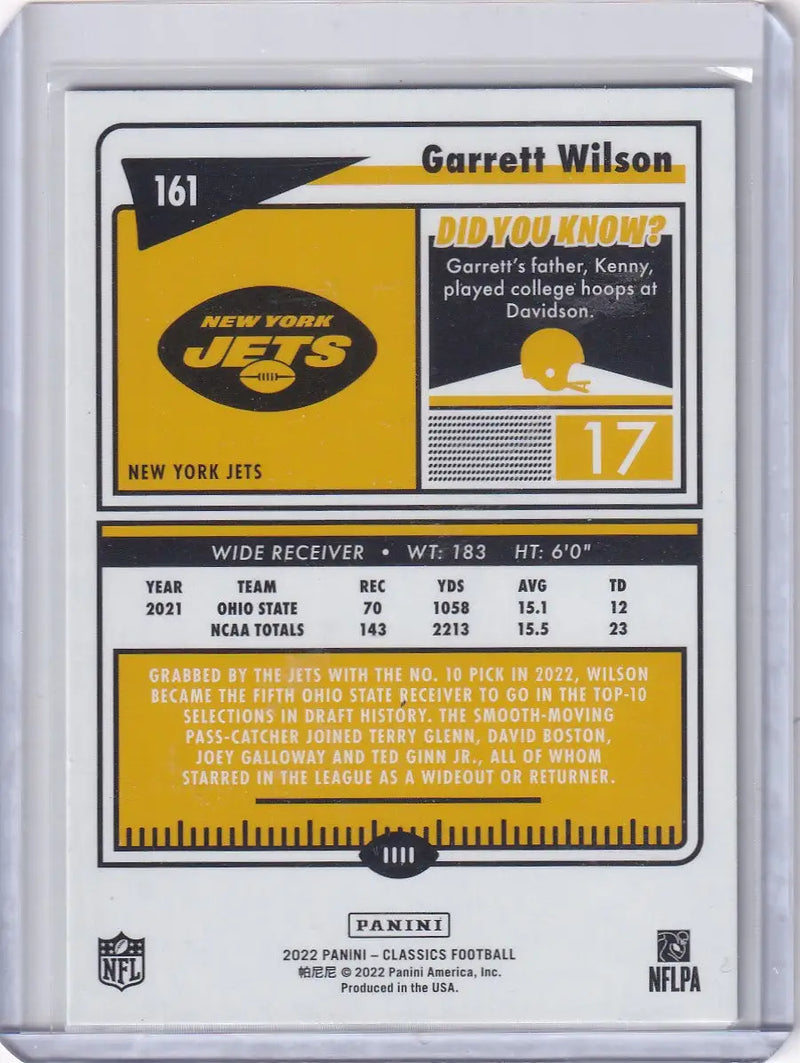 2022 Panini Classic #161 Garrett Wilson - New York Jets - Football Card Single
