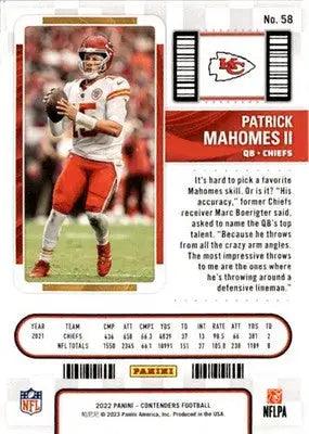 2022 Panini Contenders #58 Patrick Mahomes II - Football Card Single