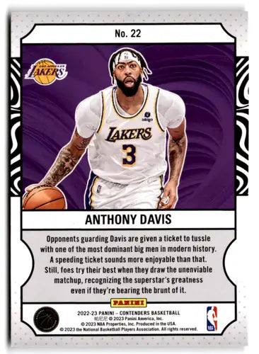 2022 Panini Contenders Game Night Ticket #22 Anthony Davis NM-MT Lakers ID:76246 - Basketball Card Single