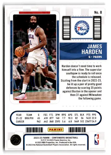 2022 Panini Contenders Game Ticket Bronze #8 James Harden NM-MT 76ers ID:76243 - Basketball Card Single