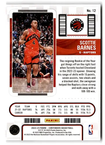 2022 Panini Contenders Game Ticket Red #12 Scottie Barnes NM-MT Raptors ID:76244 - Basketball Card Single