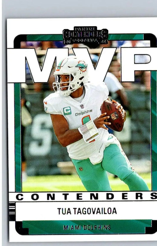 Tua Tagovailoa football card from 2022 Panini Contenders Tua Tagovailoa MVP Contenders