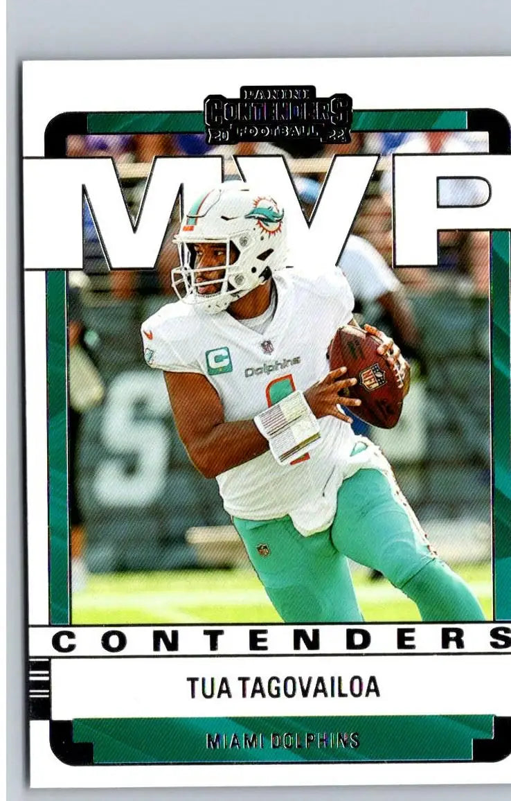 Tua Tagovailoa football card from 2022 Panini Contenders Tua Tagovailoa MVP Contenders