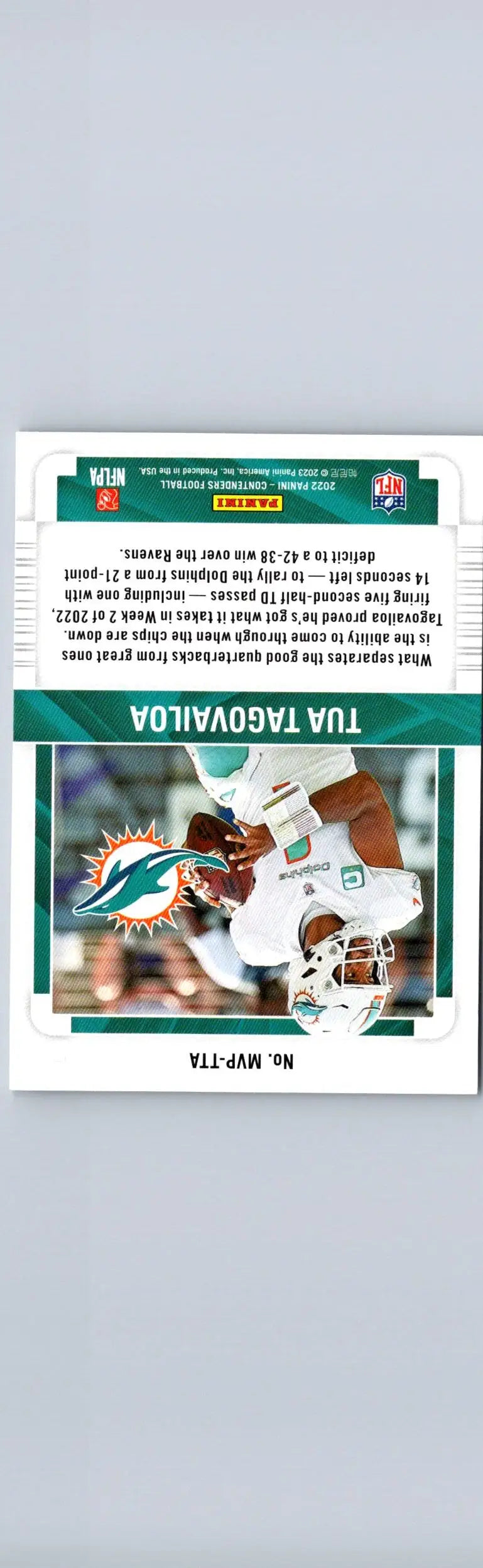 Tua Tagovailoa football card from 2022 Panini Contenders Tua Tagovailoa MVP contenders