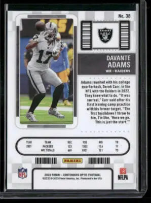 2022 Panini Contenders Optic Davante Adams #38 Season Ticket Football - Football Card Single