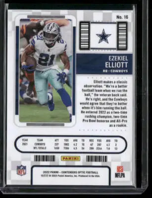 2022 Panini Contenders Optic Ezekiel Elliott #16 Season Ticket Football - Football Card Single