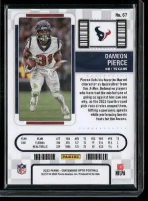 2022 Panini Contenders Optic Football Dameon Pierce #67 Rookie Ticket RC - Football Card Single