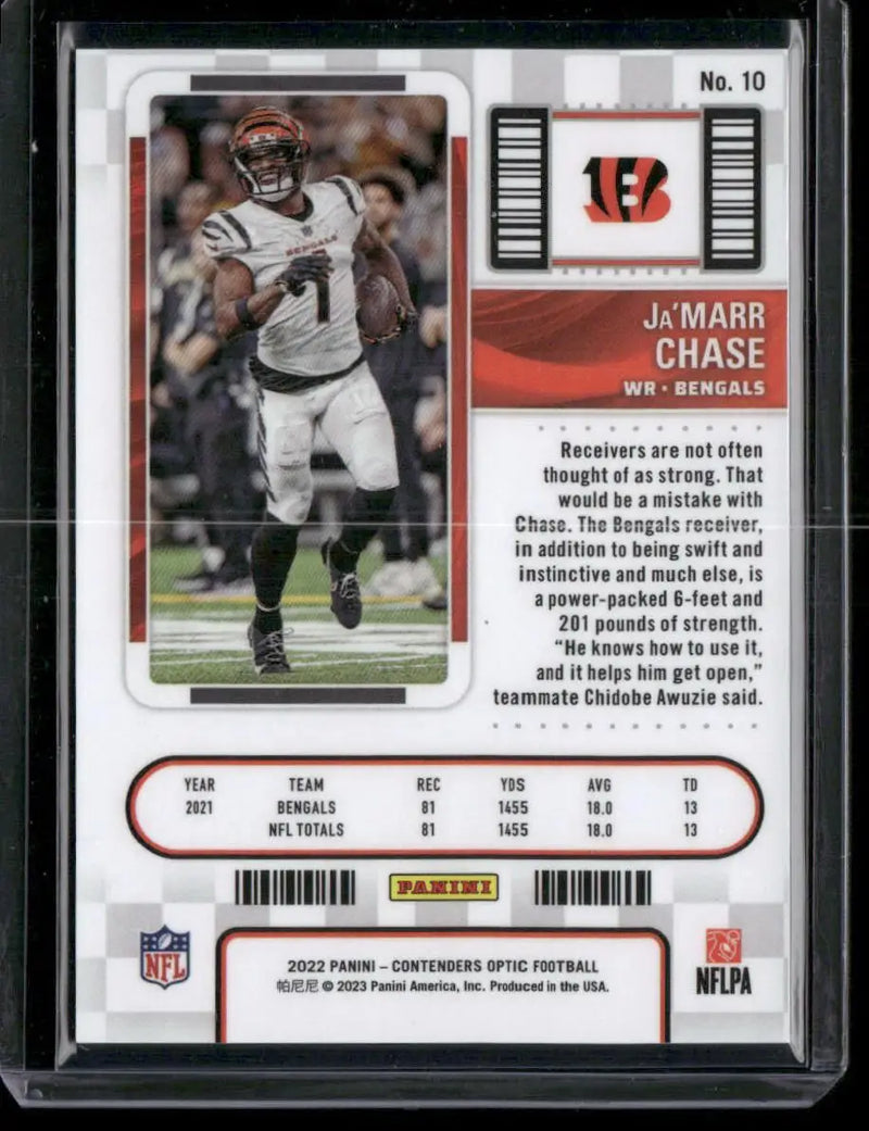 2022 Panini Contenders Optic Football Ja’Marr Chase #10 Season Ticket Football - Football Card Single