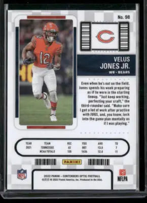 2022 Panini Contenders Optic Velus Jones Jr. #98 Rookie Ticket RC Football - Football Card Single