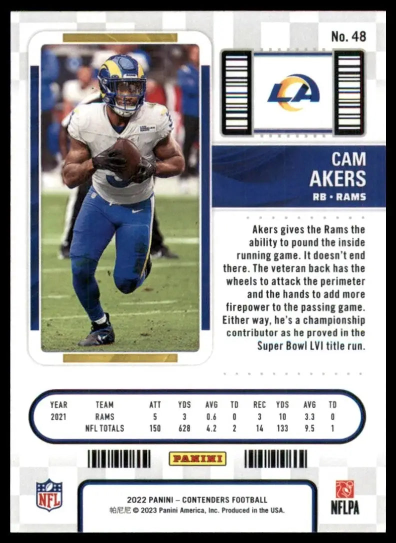 2022 Panini Contenders Season Ticket Cam Akers #48 Los Angeles Rams Football NFL - Football Card Single