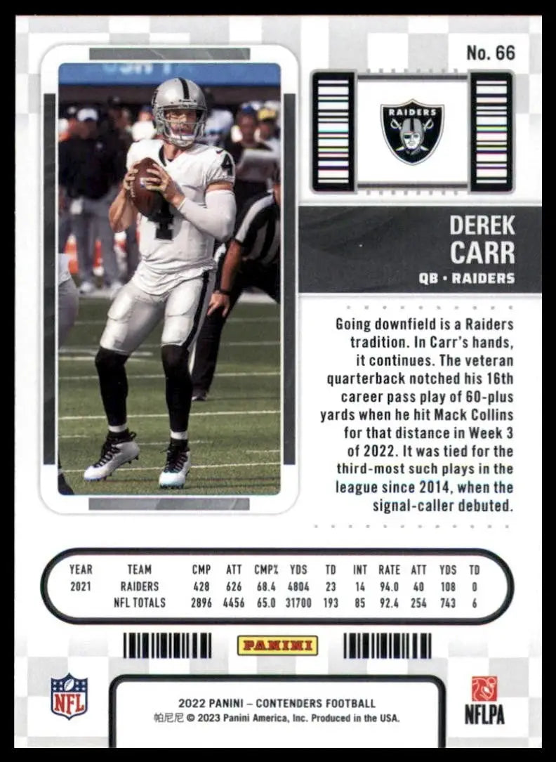 2022 Panini Contenders Season Ticket Derek Carr #66 Las Vegas Raiders Football - Football Card Single
