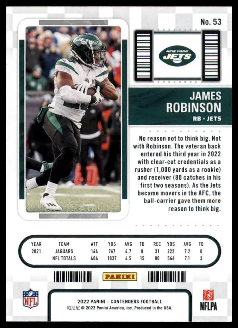 2022 Panini Contenders Season Ticket James Robinson #53 New York Jets Football - Football Card Single