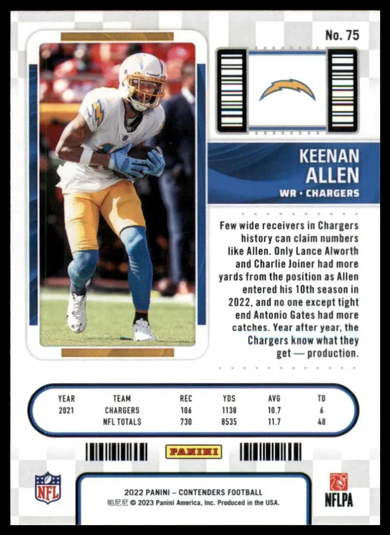 2022 Panini Contenders - Season Ticket Keenan Allen #75 - Football Card Single