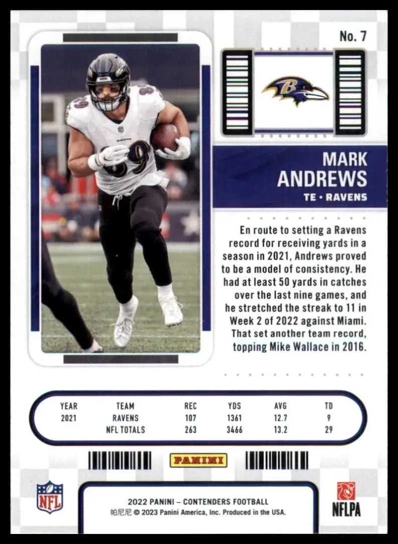 2022 Panini Contenders Season Ticket Mark Andrews #7 Baltimore Ravens Football