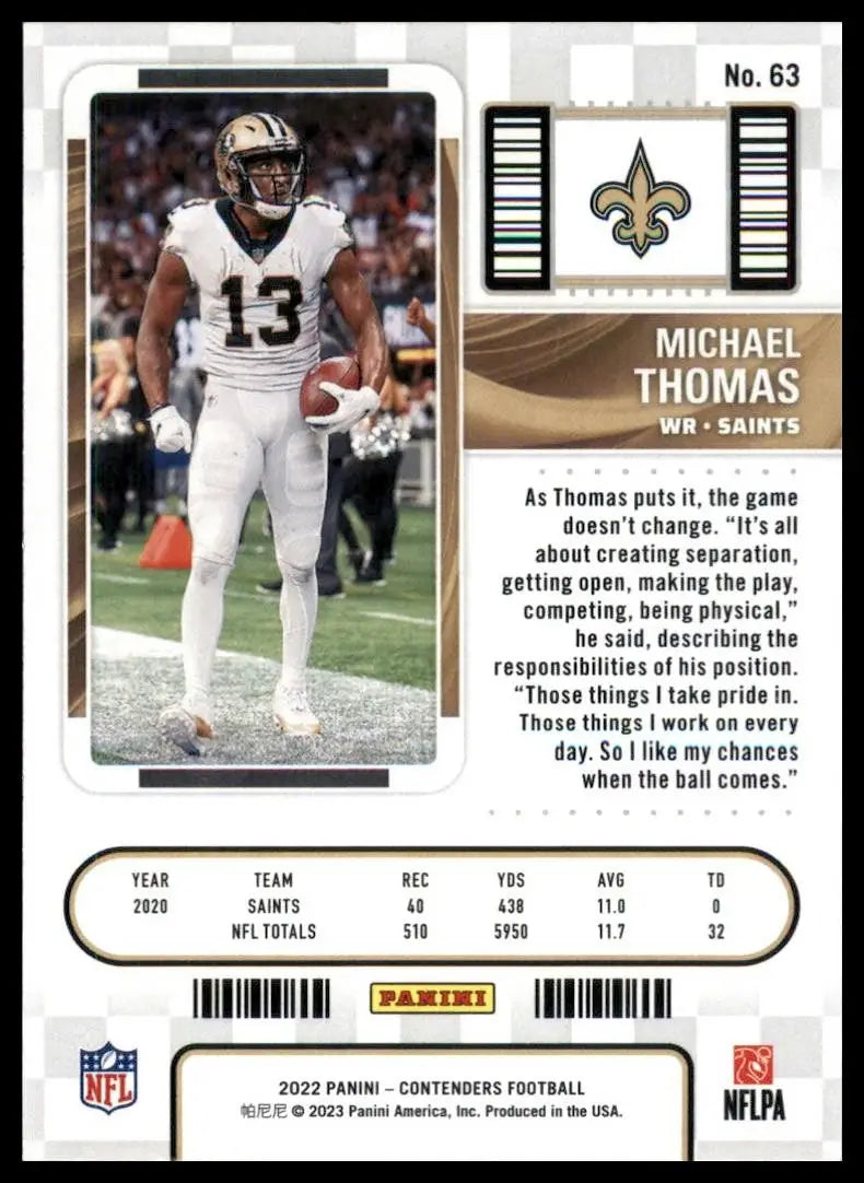 2022 Panini Contenders - Season Ticket Michael Thomas #63 - Football Card Single