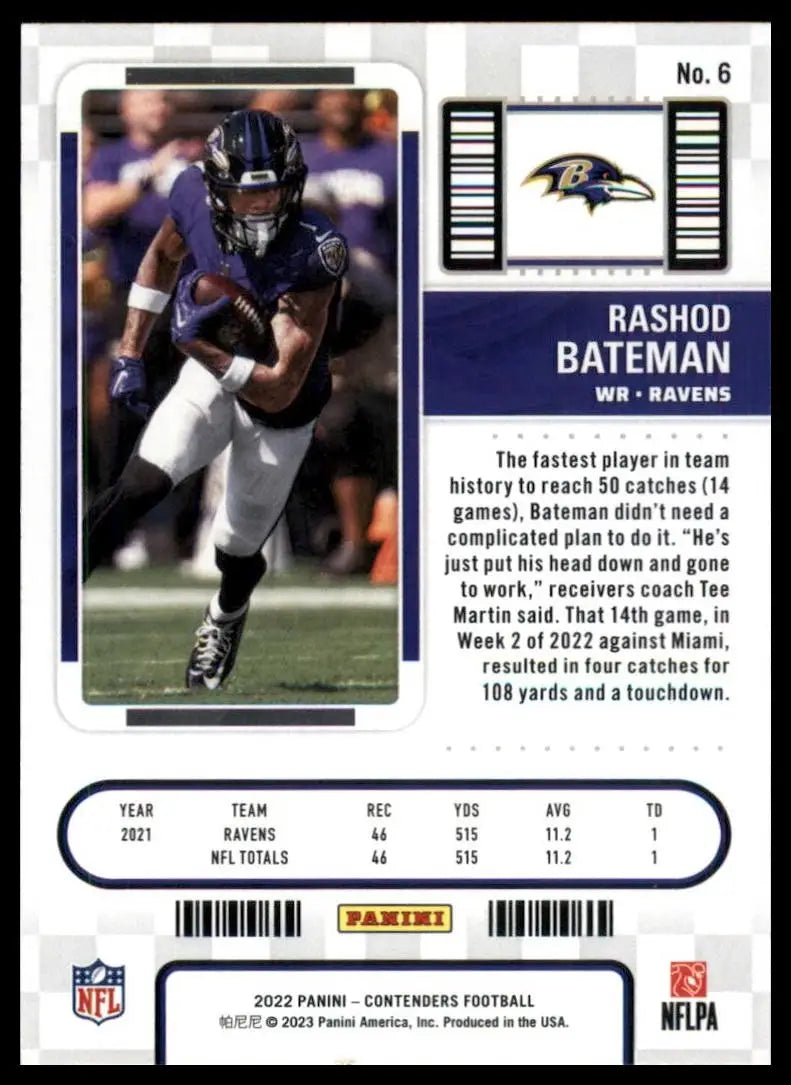 2022 Panini Contenders - Season Ticket Rashod Bateman #6 - Football Card Single
