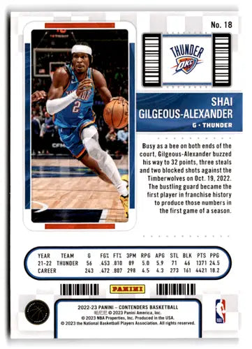 2022 Panini Contenders Season Ticket Retail #18 Shai Gilgeous-Alexander ID:76253 - Basketball Card Single