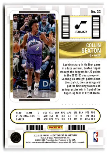 2022 Panini Contenders Season Ticket Retail #33 Collin Sexton NM-MT Jaz ID:76258 - Basketball Card Single
