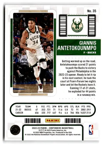 2022 Panini Contenders Season Ticket Retail #35 Giannis Antetokounmpo N ID:76259 - Basketball Card Single