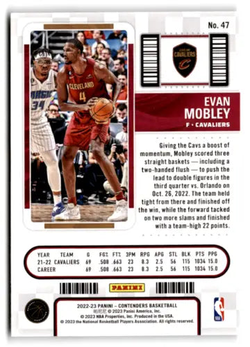 Evan Mobley basketball card from 2022 Panini Contenders Season Ticket Retail #47 NM