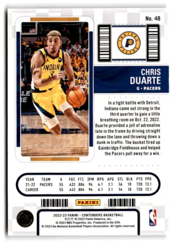 Chris Duarte 2022 Panini Contenders Season Ticket card with original gloss NM quality