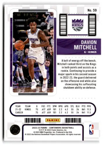 Davion Mitchell 2022 Panini Contenders Season Ticket Basketball Card with original gloss