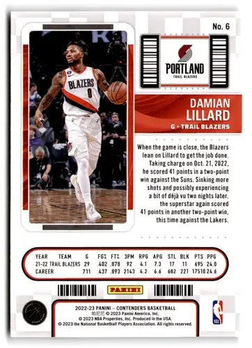 2022 Panini Contenders Season Ticket Retail #6 Damian Lillard NM-MT Bla ID:76251 - Basketball Card Single