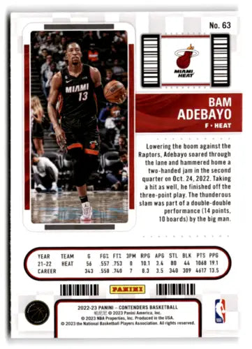 Basketball trading card featuring Bam Adebayo from 2022 Panini Contenders Season Ticket
