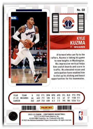 Kyle Kuzma basketball card from 2022 Panini Contenders Season Ticket with original gloss